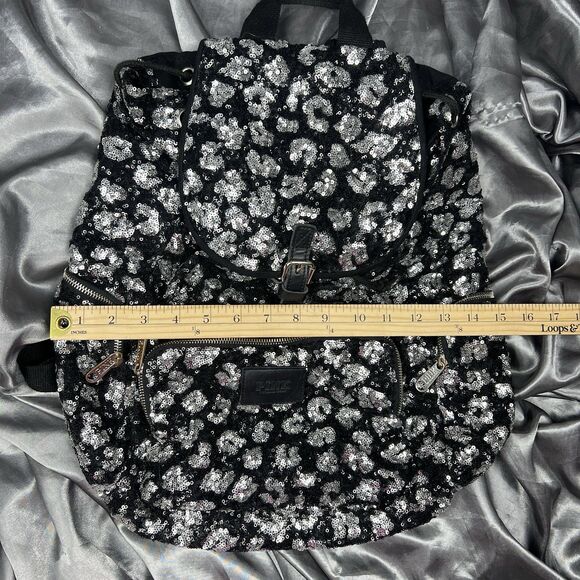 Victoria's Secret PINK Drawstring Silver Sequin Bling Large Backpack Pockets Y2K - Picture 17 of 17